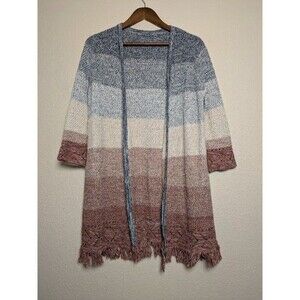 Bass Pro Shops Striped Knit Cardigan Fringe Boho Southwest Outdoor Cozy Rodeo